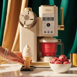 Alternative view of Shark-Ninja CREAMi Scoop & Swirl Soft Serve Ice Cream Machine in Stone & Gold